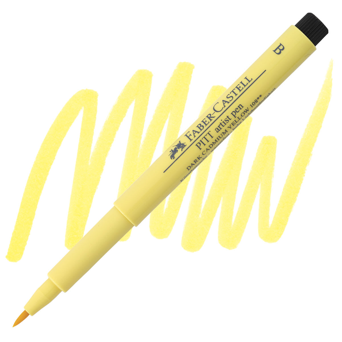 Faber-Castell Pitt Artist Pen - Dark Cadmium Yellow, Brush Nib pen and swatch