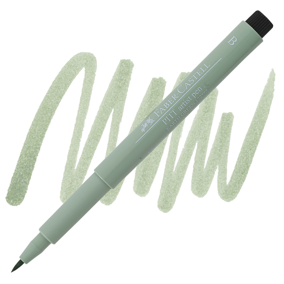 Faber-Castell Pitt Artist Pen - Earth Green, Brush Nib pen and swatch
