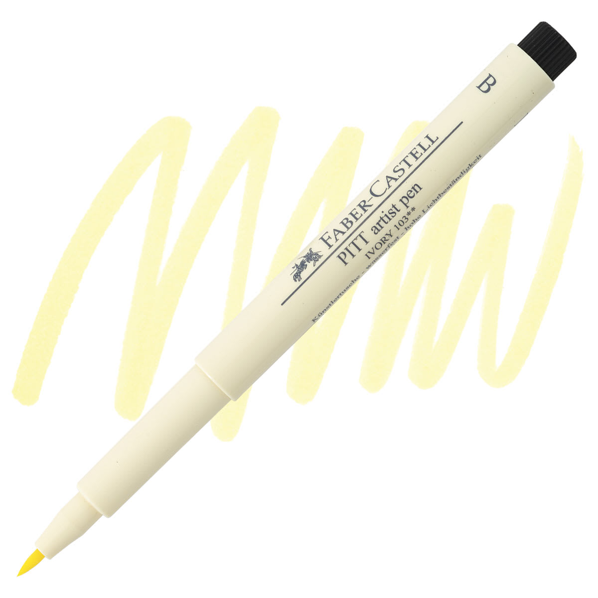 Faber-Castell Pitt Artist Pen - Ivory, Brush Nib pen and swatch