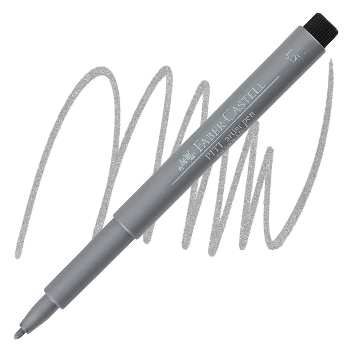 Faber-Castell Pitt Metallic Artist Pen - Silver, Bullet Nib pen and swatch