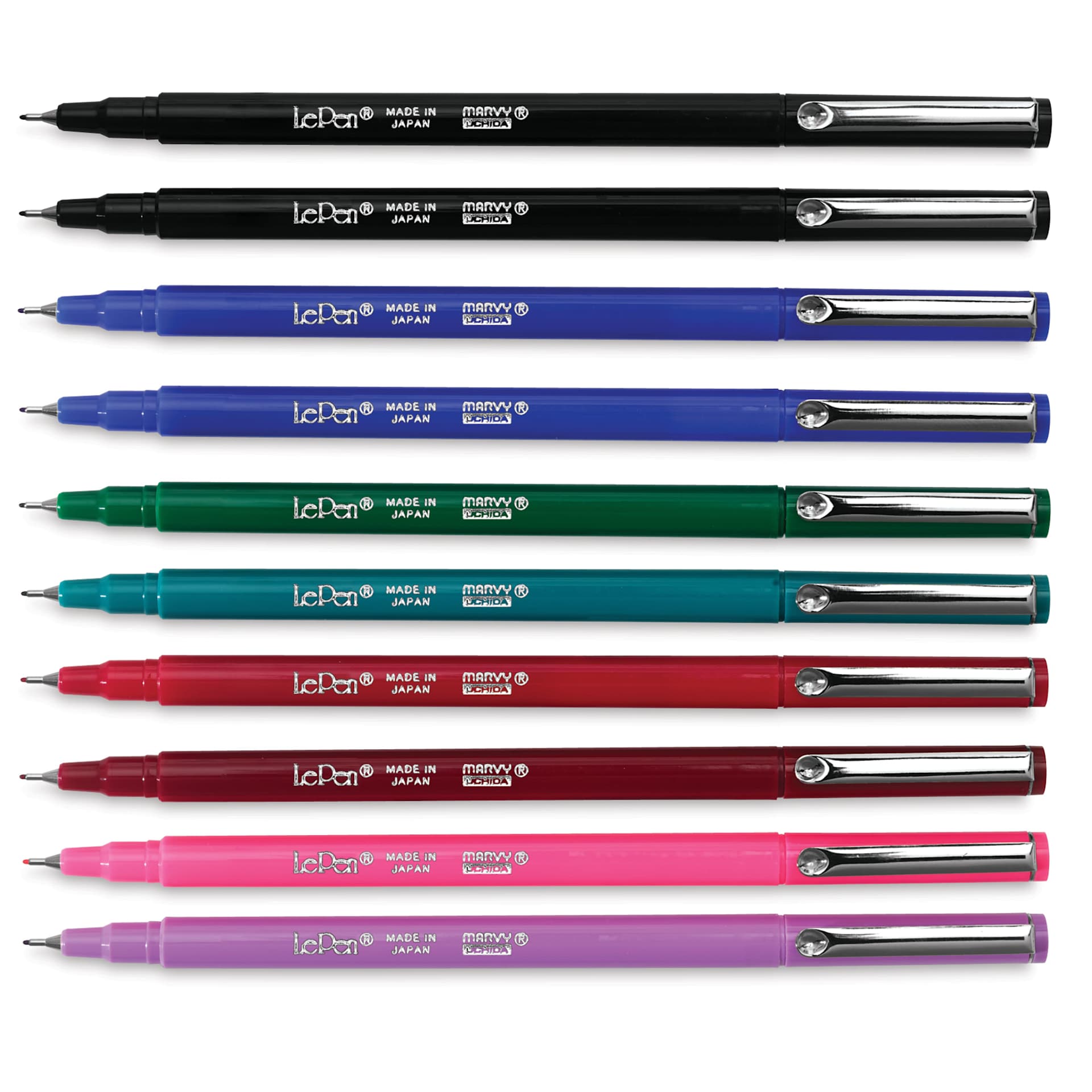 Marvy Uchida LePen Fine Line Marker Set - Basic Colors, Set of 10, out of packaging