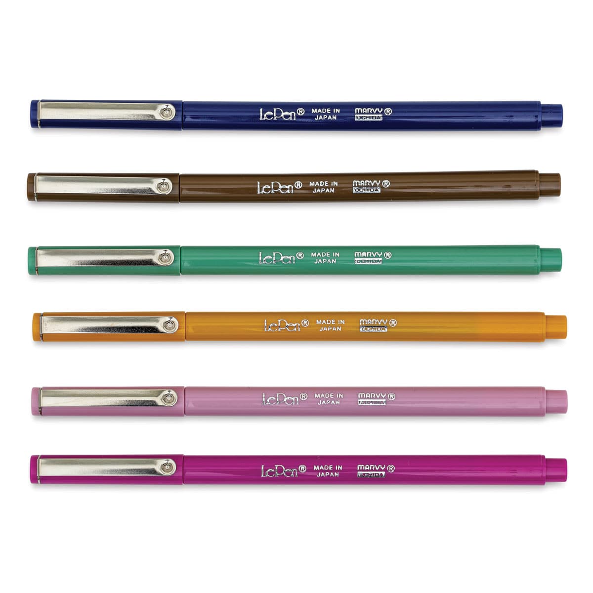Marvy Uchida LePen Fine Line Marker - Retro Colors, Set of 6, out of the packaging with caps on
