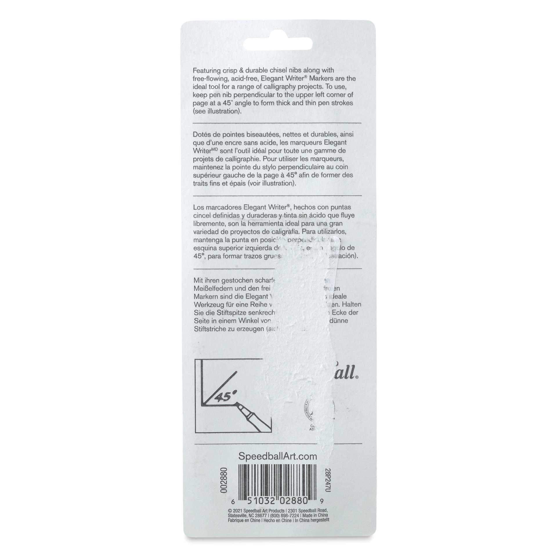 Speedball Elegant Writer Calligraphy Markers - Black, Set of 4, back of the packaging