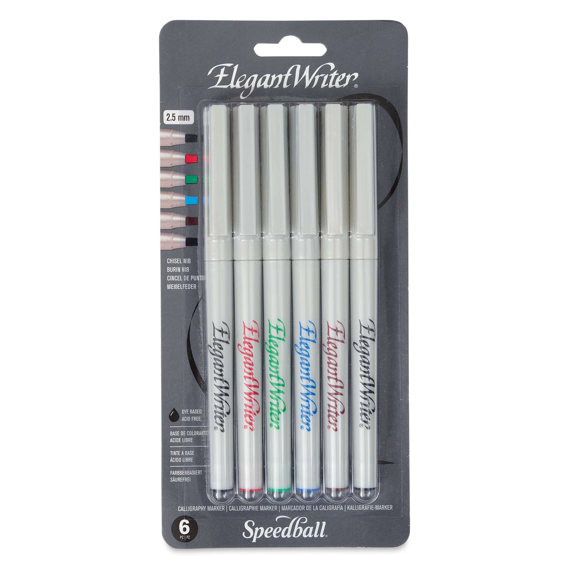 Speedball Elegant Writer Calligraphy Markers - Assorted Colors, Set of 6, front of the packaging