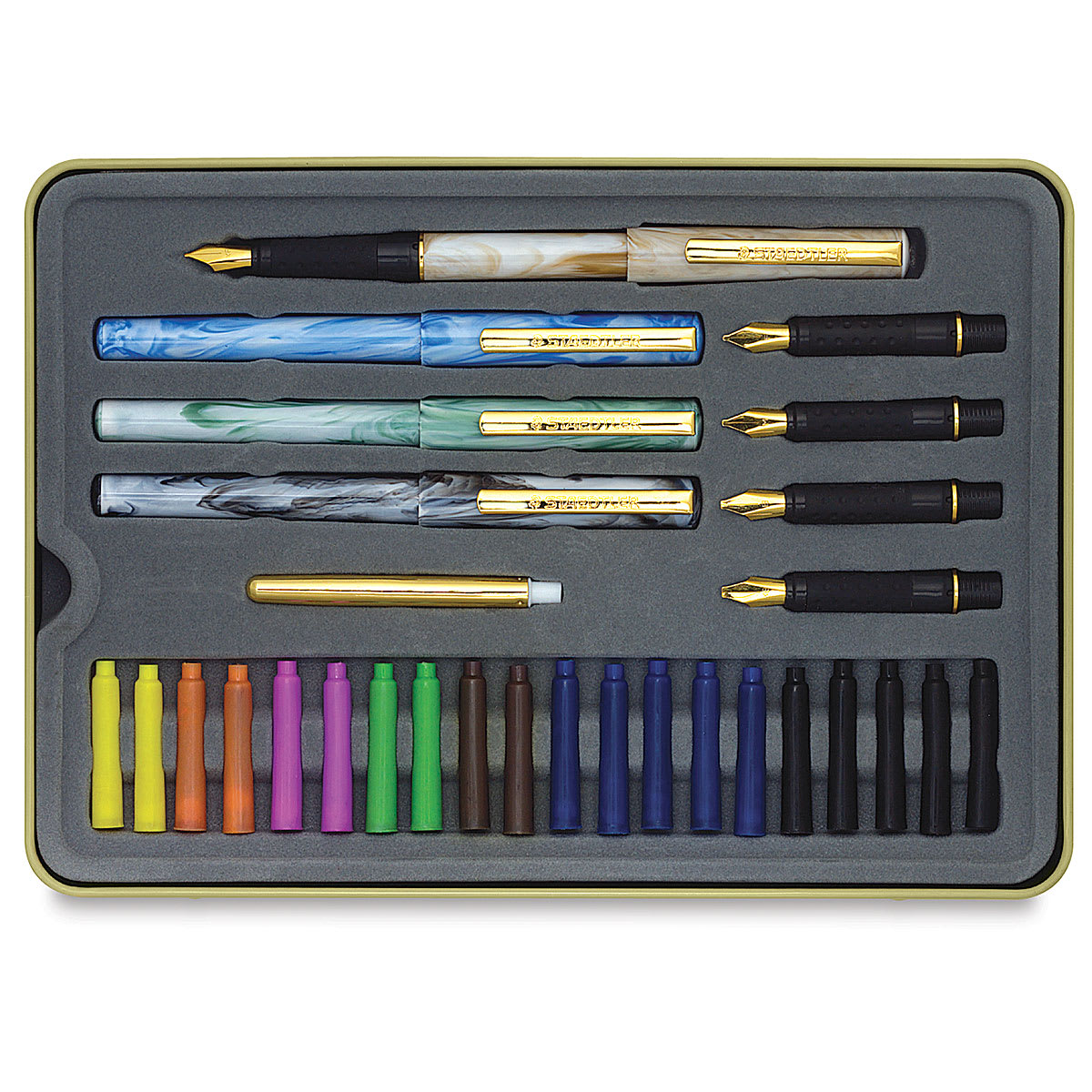 Staedtler Calligraphy Pen Set - Components of set shown in storage tray