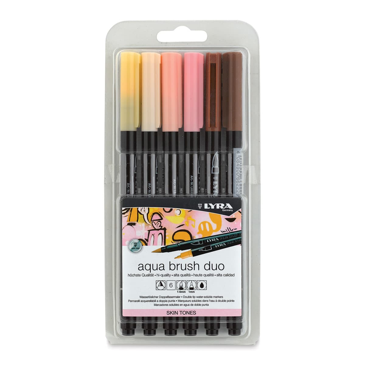 Lyra Aqua Brush Duo Markers - Skin Colors, Set of 6