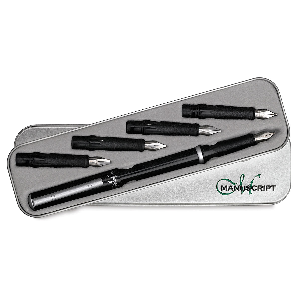 Manuscript Calligraphy Fountain Pen - Classic Set, opened package showing contents Manuscript Calligraphy Fountain Pen - Classic Set, opened package showing contents