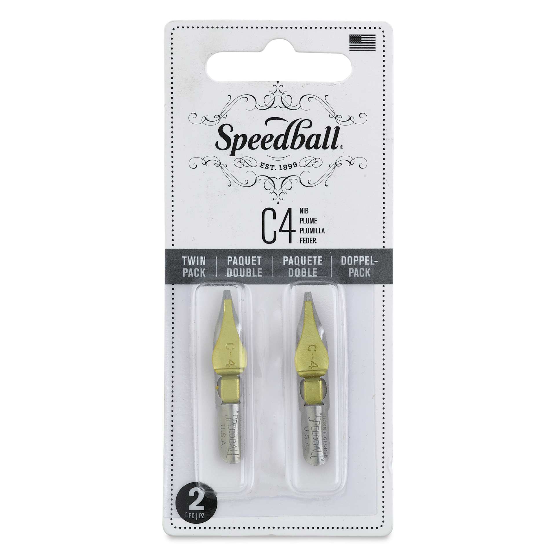 Speedball Broad Edge C-Series Flat Calligraphy Nibs - C4, Pkg of 2, front of the packaging Speedball Broad Edge C-Series Flat Calligraphy Nibs - C4, Pkg of 2, front of the packaging
