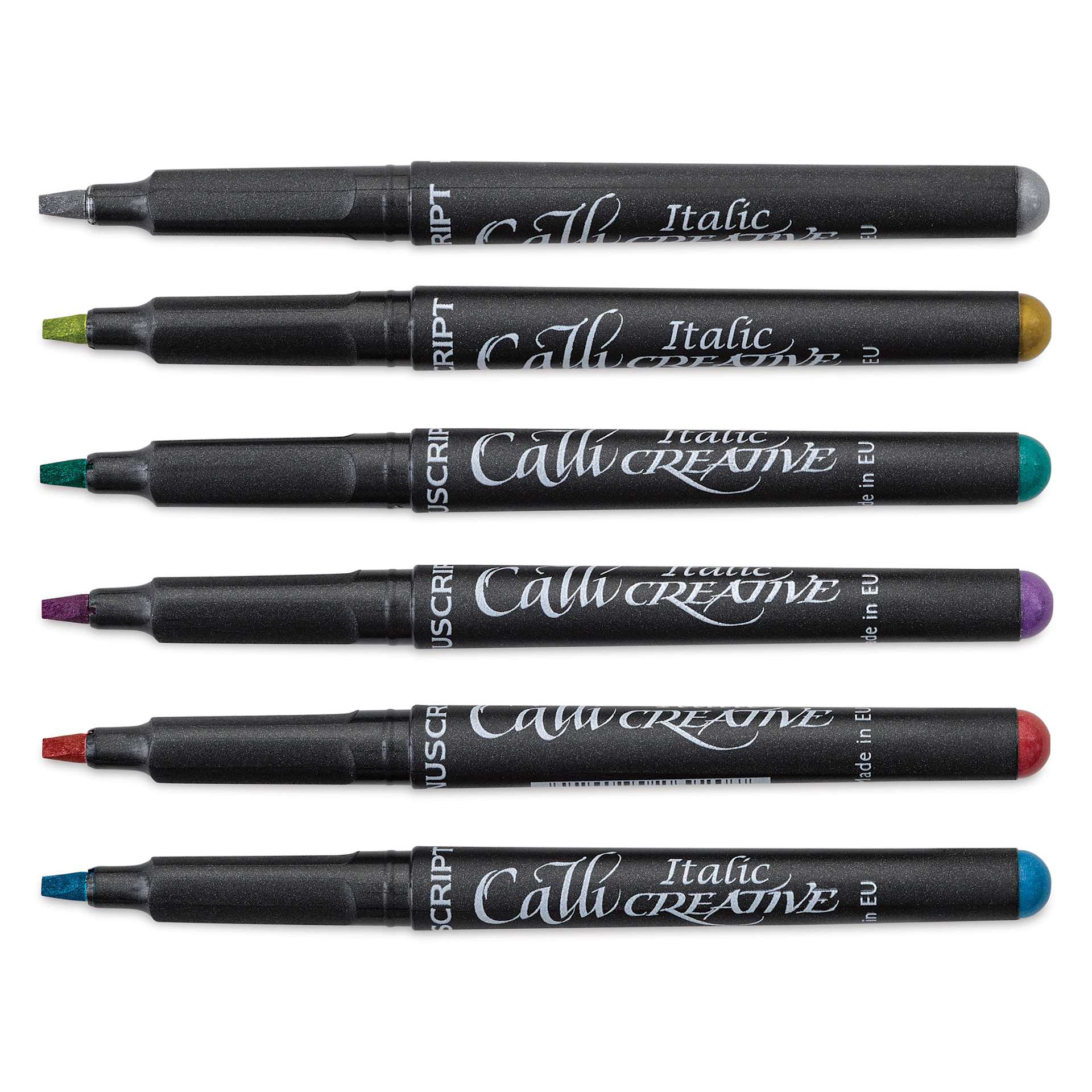 Manuscript CalliCreative Italic Marker - Metallic, Set of 6 out of packaging with caps removed Manuscript CalliCreative Italic Marker - Metallic, Set of 6 out of packaging with caps removed