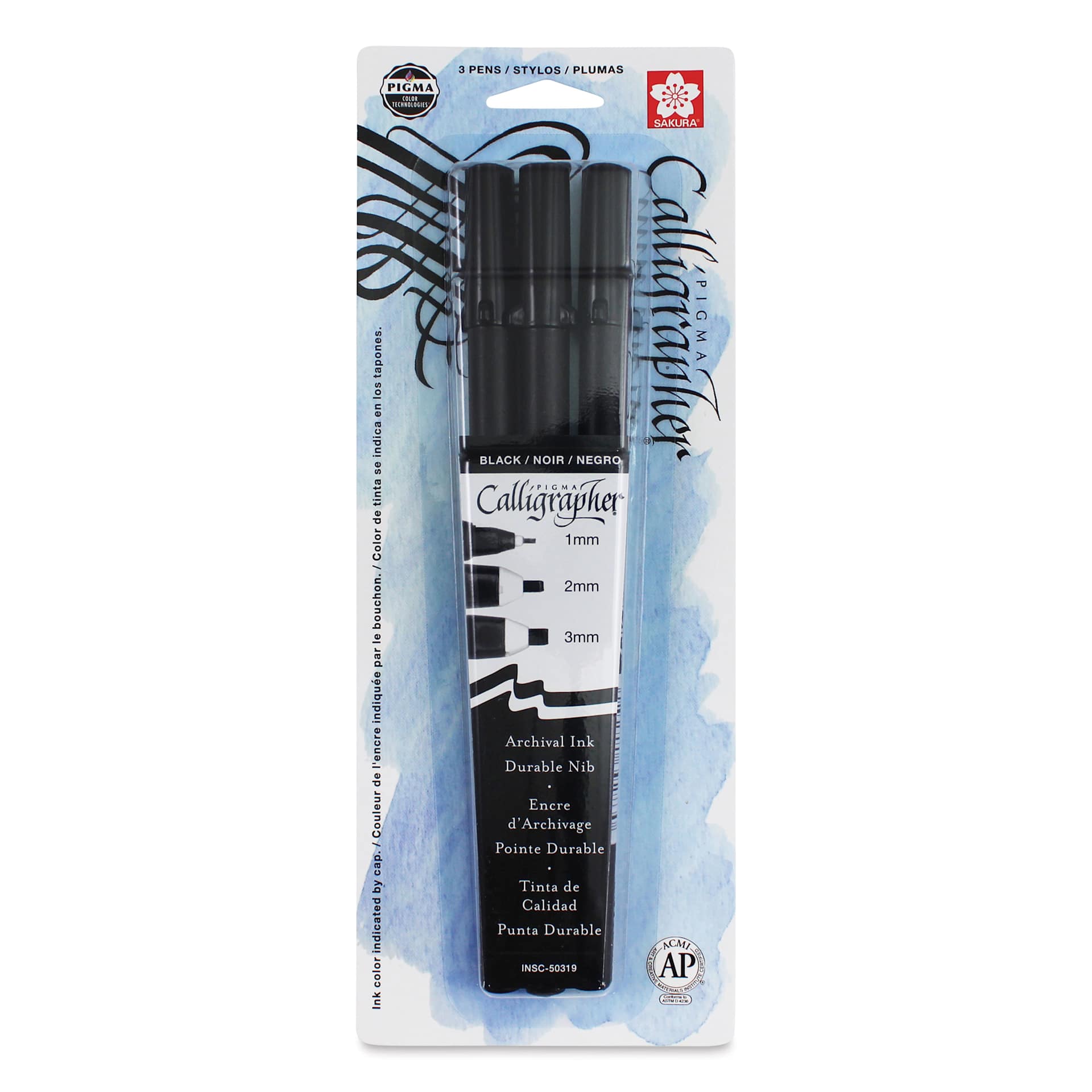 Sakura Pigma Calligrapher Pens - Set of 3, Black, Assorted sizes, packaging
