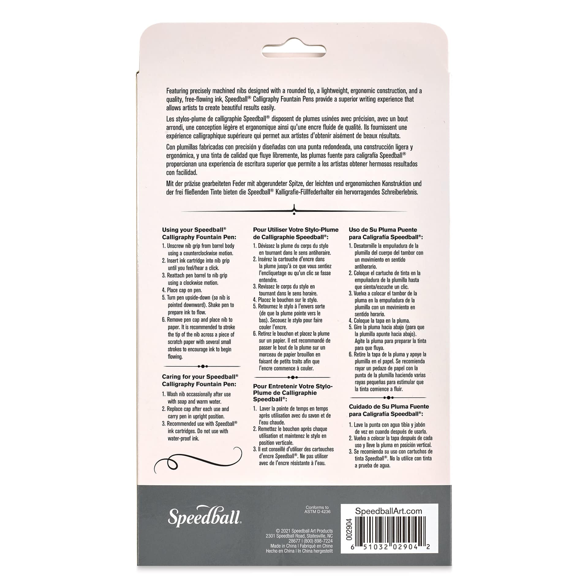 Speedball Calligraphy Fountain Pens - Deluxe Calligraphy Collection back of package