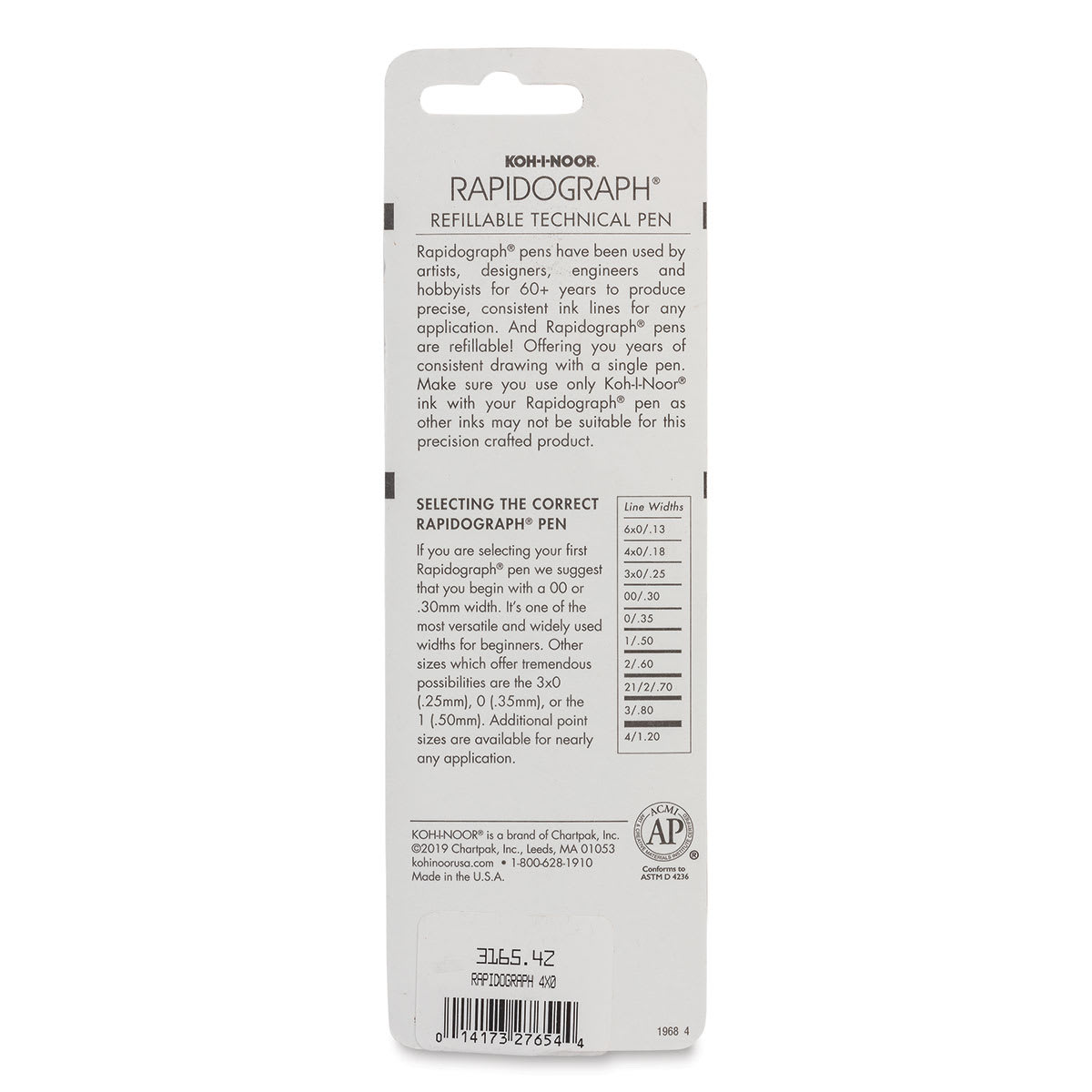 Koh-I-Noor Rapidograph Pen - 4x0, 0.18 mm Tip back of package