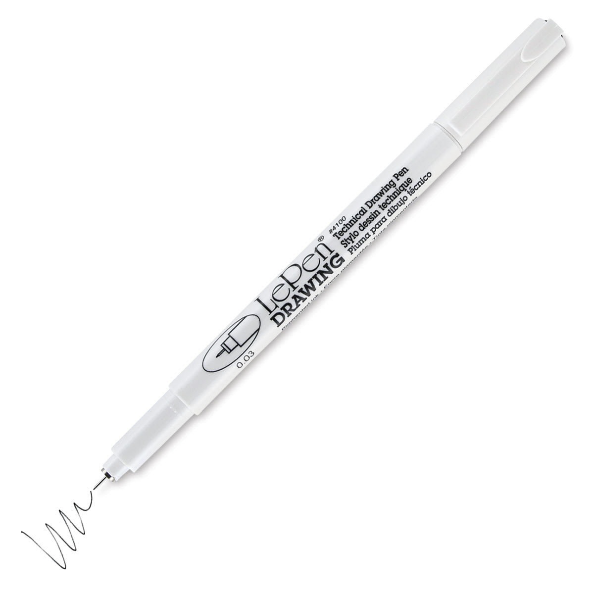 Marvy Uchida LePen Technical Drawing Pen - 0.03 mm Tip, Black (cap off with example swatch)