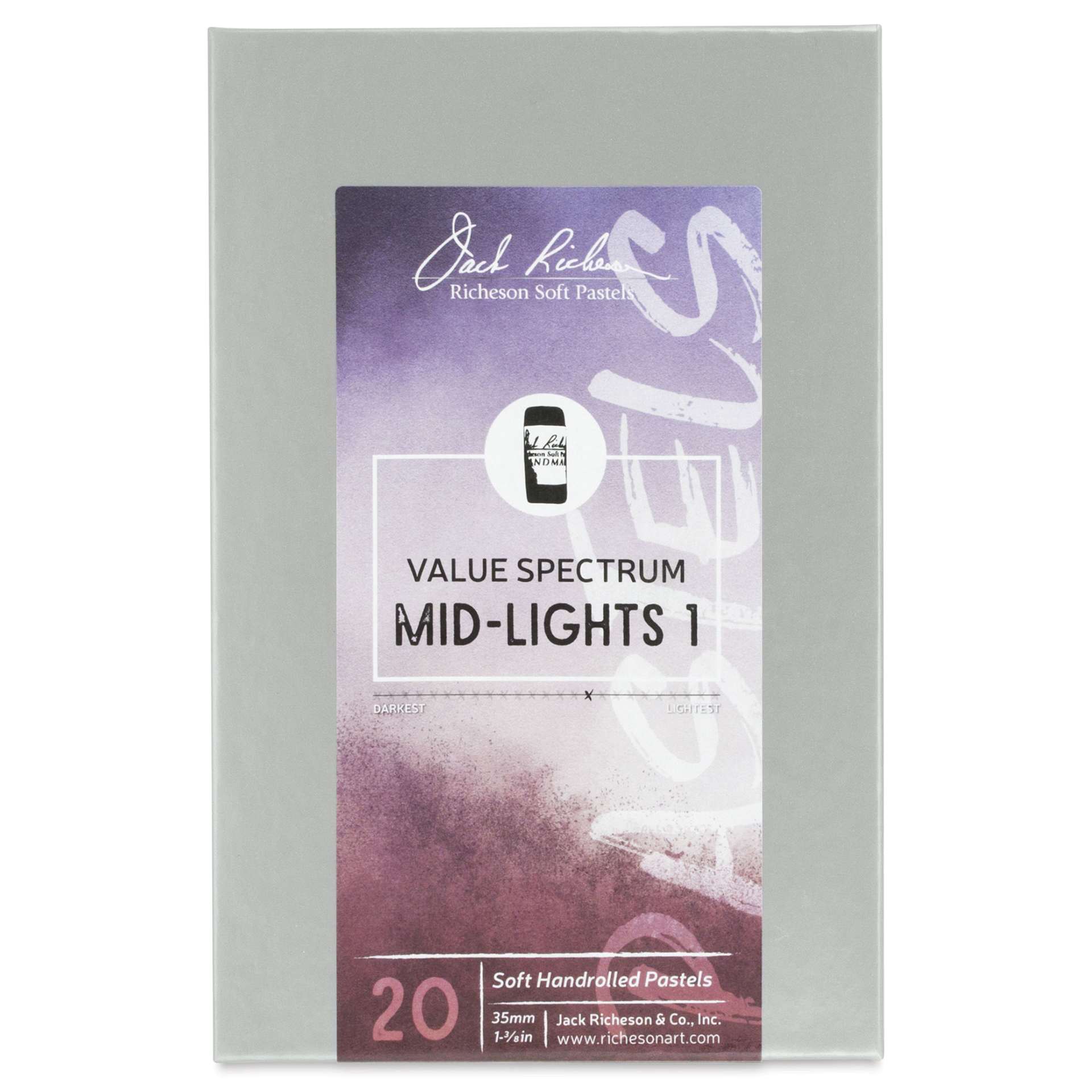 Richeson Soft Handrolled Pastels - Mid Lights 1, Set of 20 - front of packaging