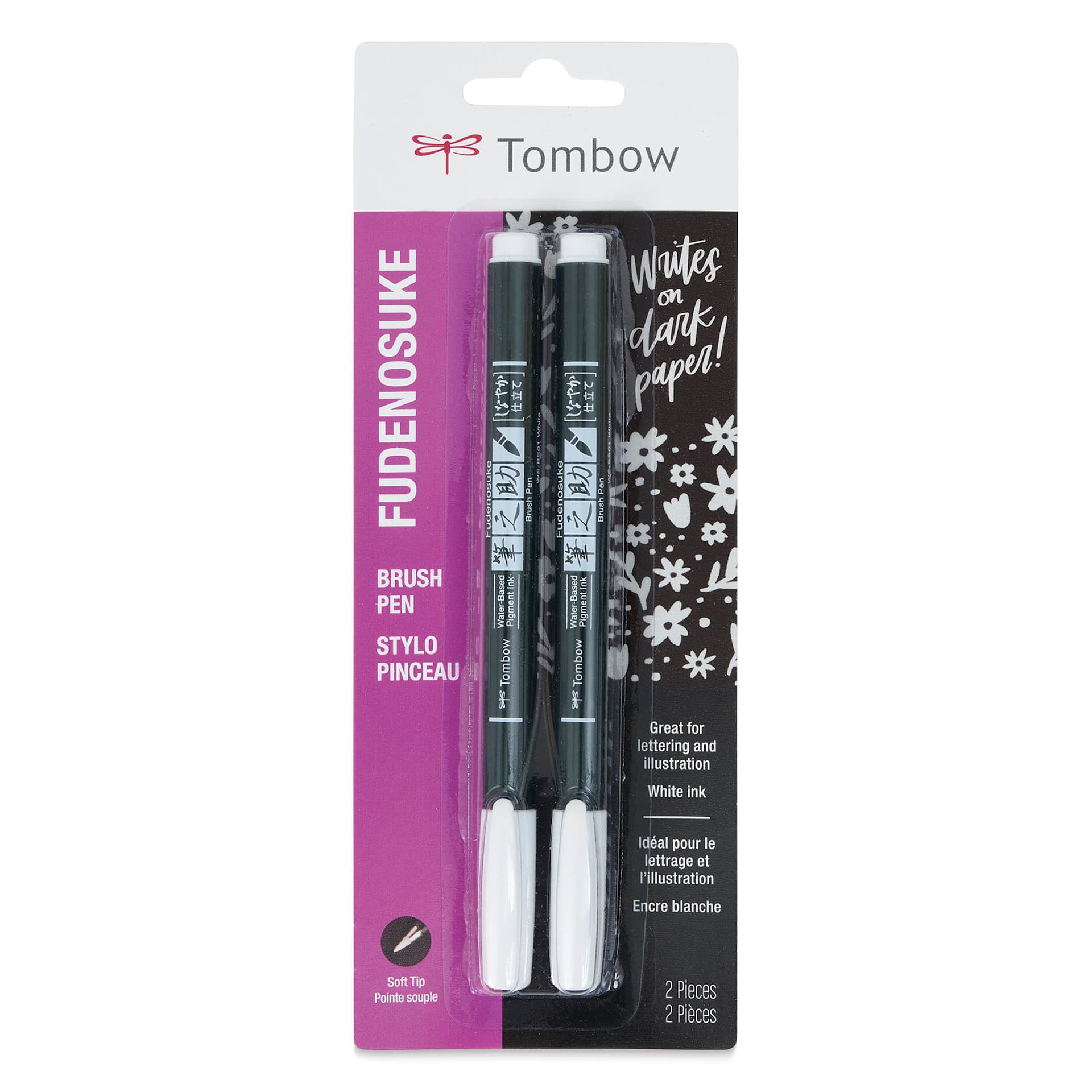 Tombow Fudenosuke Brush Pens - Pkg of 2, White Tombow Fudenosuke Brush Pens - Pkg of 2, White