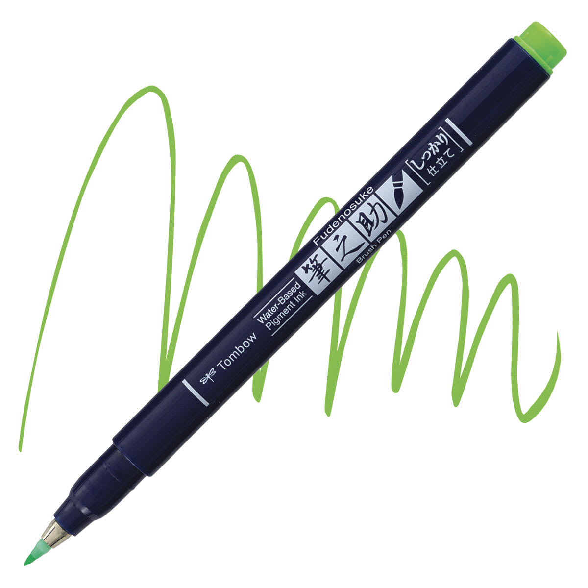 Tombow Fudenosuke Brush Pen - Green Neon, Hard Tip pen and swatch Tombow Fudenosuke Brush Pen - Green Neon, Hard Tip pen and swatch