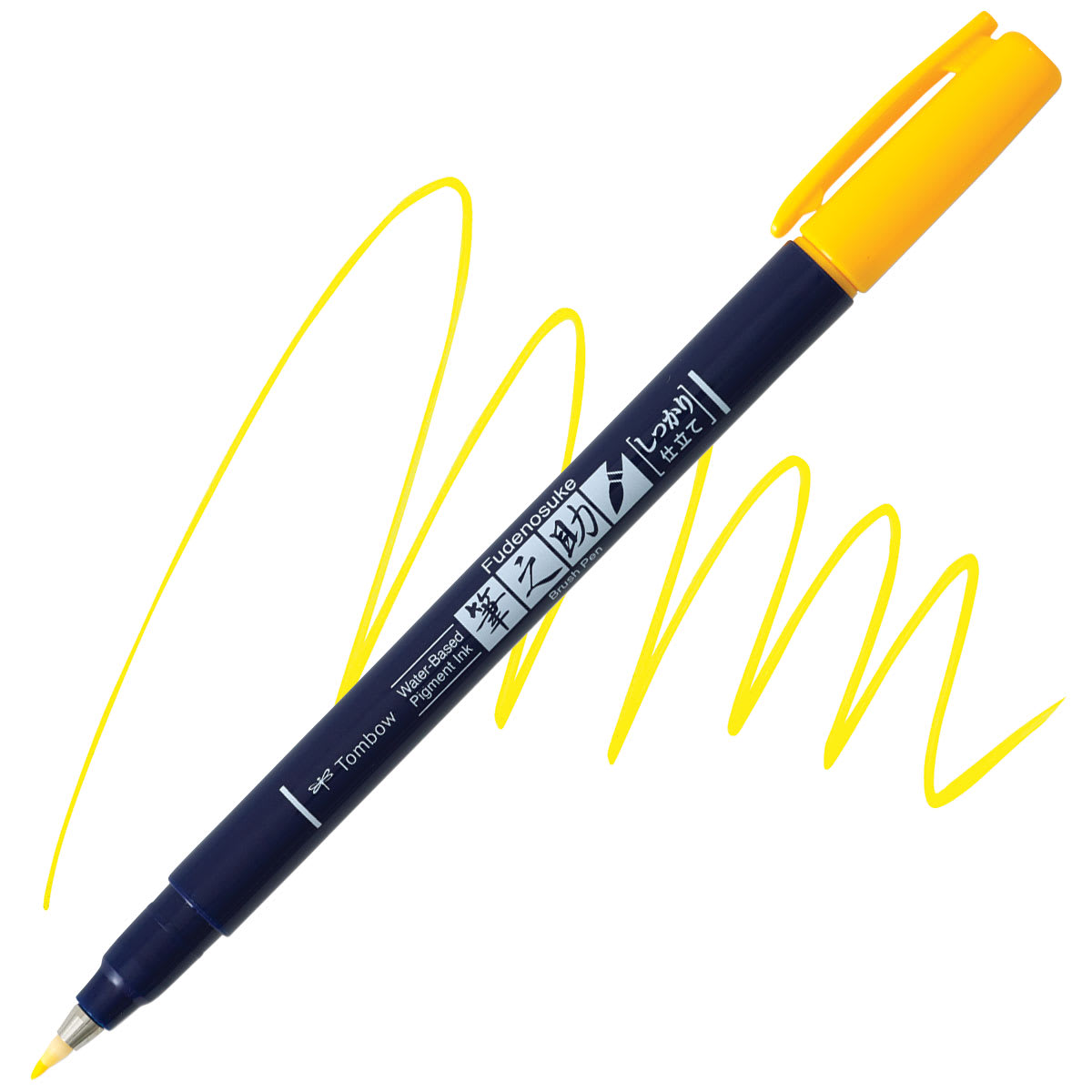 Tombow Fudenosuke Brush Pen - Yellow, Hard Tip pen and swatch