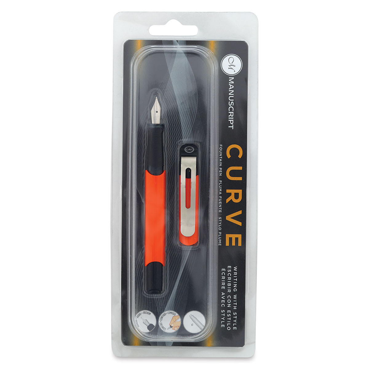 Manuscript Curve Fountain Pens - Front of blister package of Orange pen