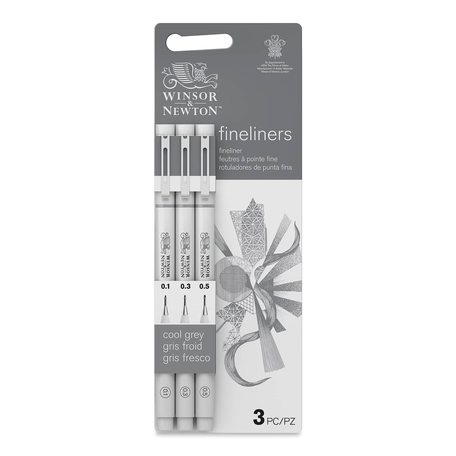 Winsor & Newton Fineliner - Cool Grey, Set of 3, front of the packaging