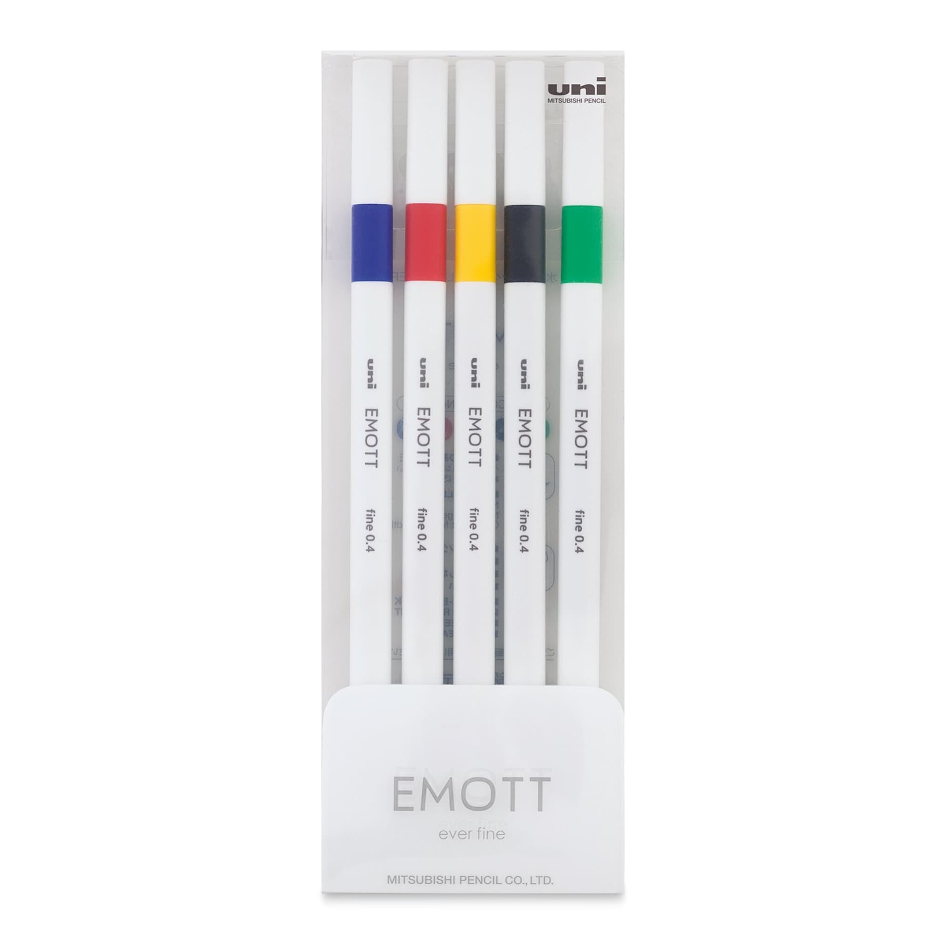 Uni Emott Fineliners - Set of 5, Vivid Colors (front of package) Uni Emott Fineliners - Set of 5, Vivid Colors (front of package)