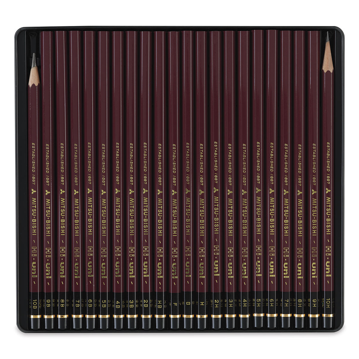 Uni Hi-uni Graphite Pencil Set - Components of set in storage tin