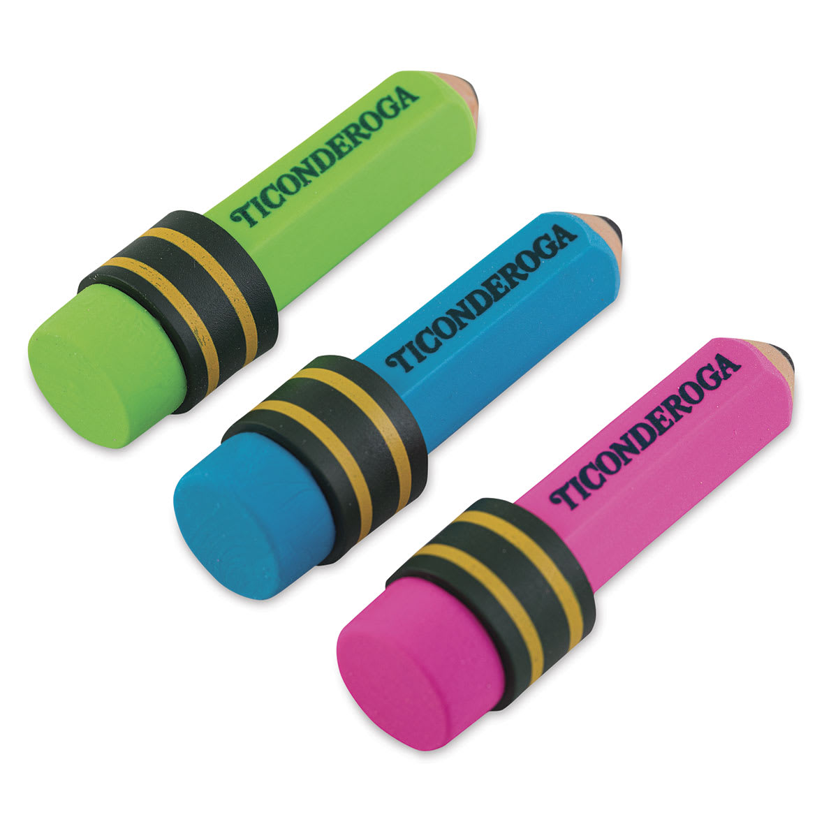 Ticonderoga Neon Pencil Shaped Erasers - Pkg of 3 (Back of erasers)