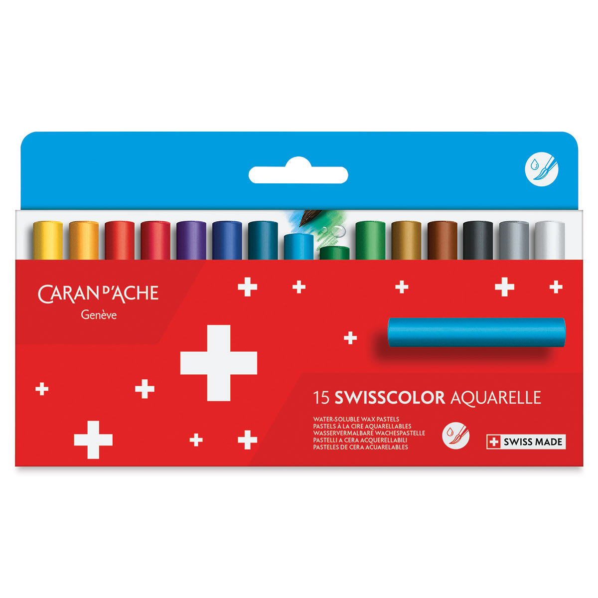 Caran d'Ache Swisscolor Water-Soluble Wax Pastels - Set of 15 (front of packag)
