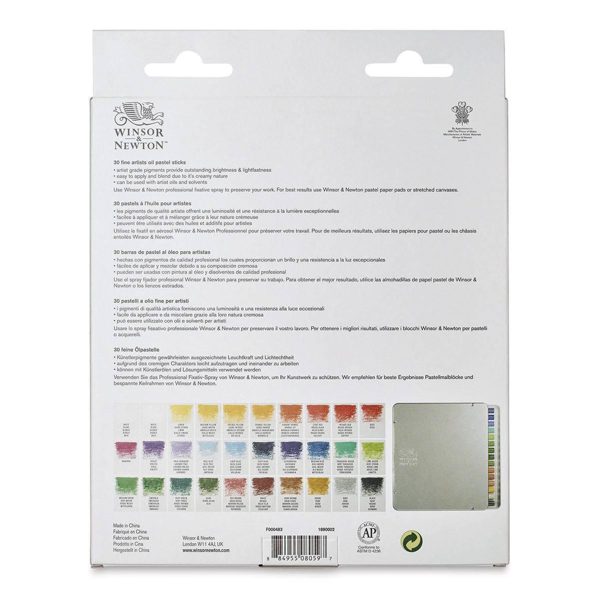 Winsor & Newton Oil Pastels - Set of 30, Back Of Package Winsor & Newton Oil Pastels - Set of 30, Back Of Package