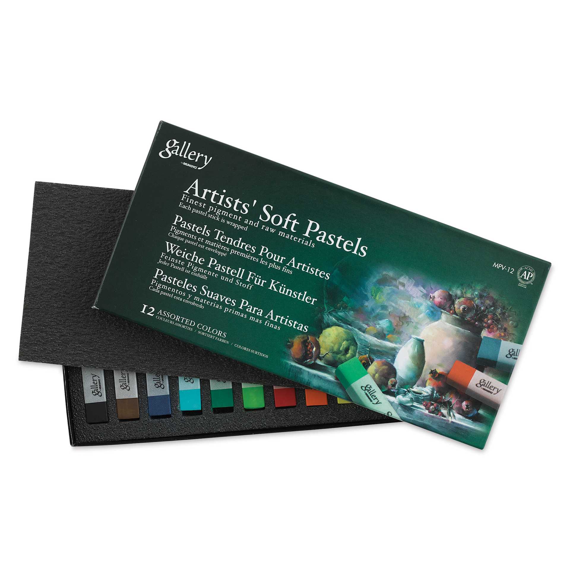 Mungyo Gallery Artists' Soft Pastels - Set of 12 (front of packaging with contents) Mungyo Gallery Artists' Soft Pastels - Set of 12 (front of packaging with contents)