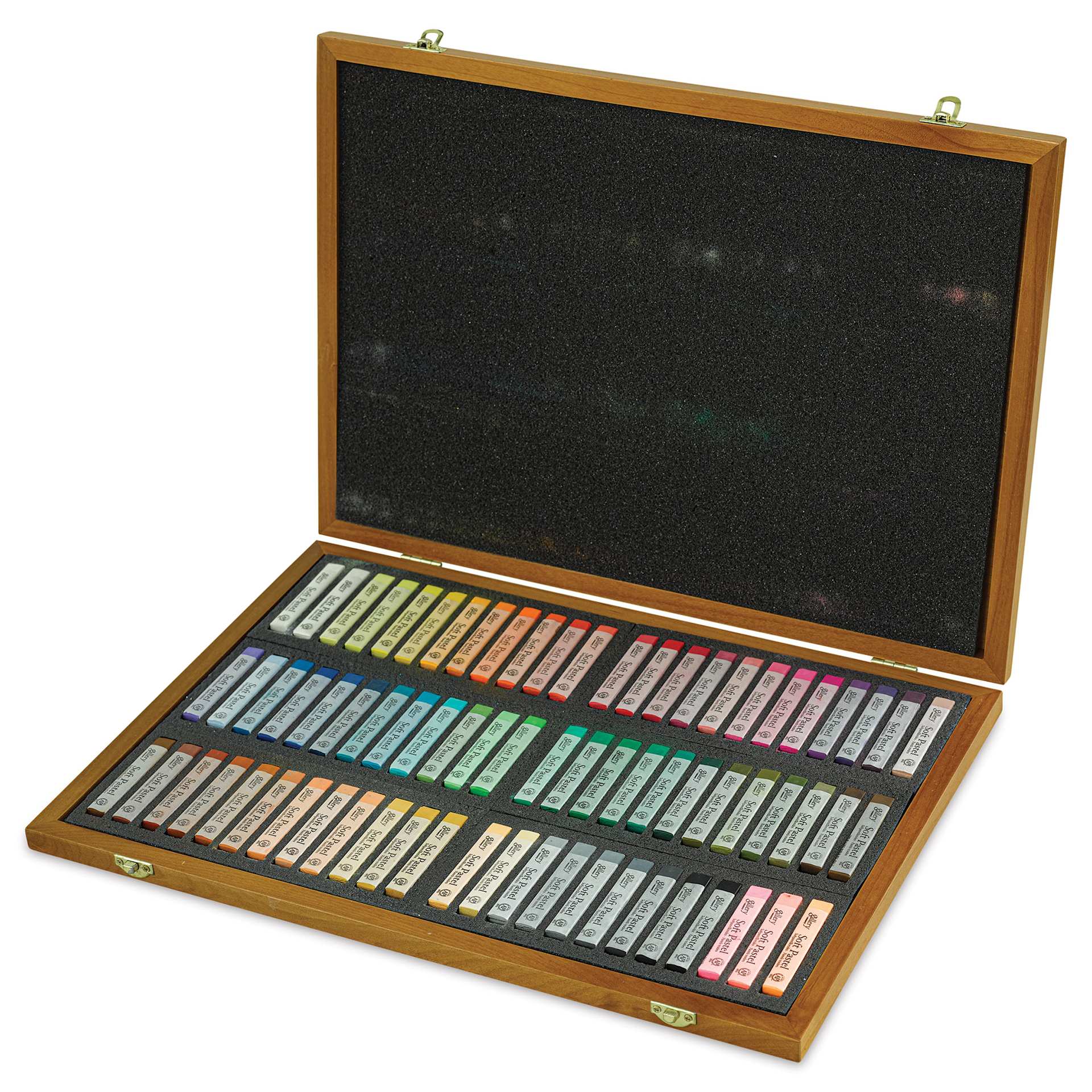 Mungyo Gallery Artists' Soft Pastels - Set of 72, Wooden Box (contents angled view)