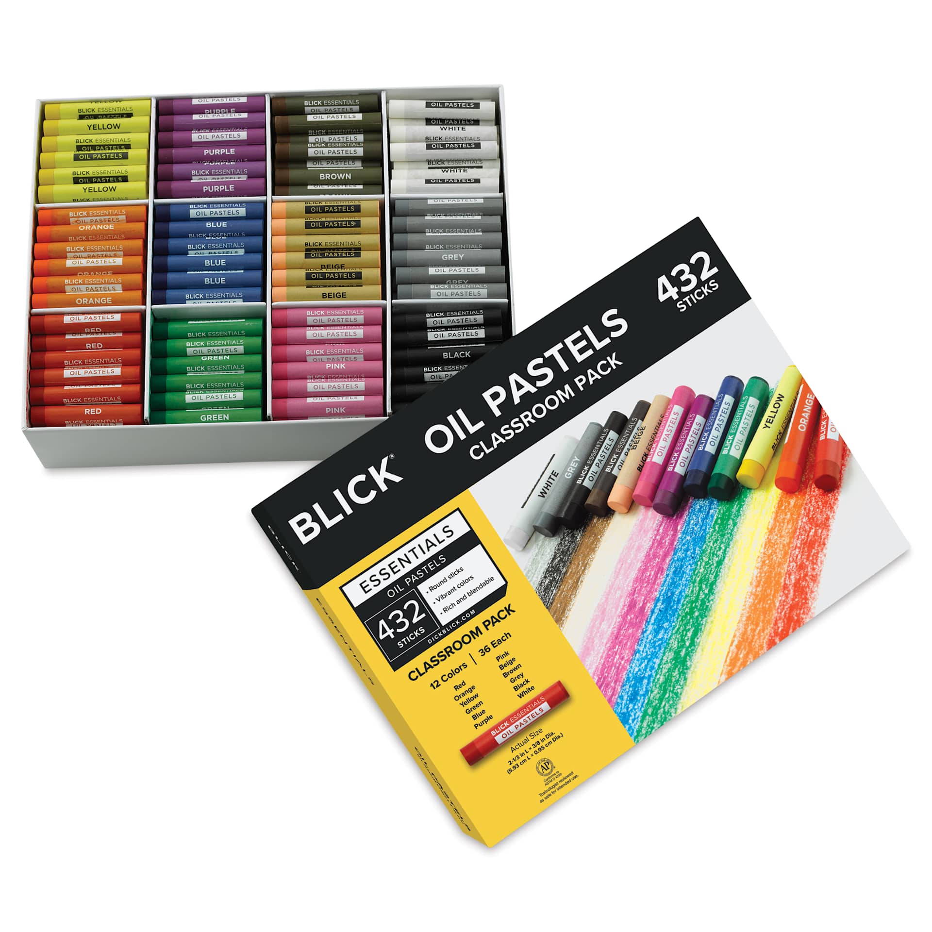 Blick Essentials Oil Pastel Sets - Class Pack of 432, contents and packaging
