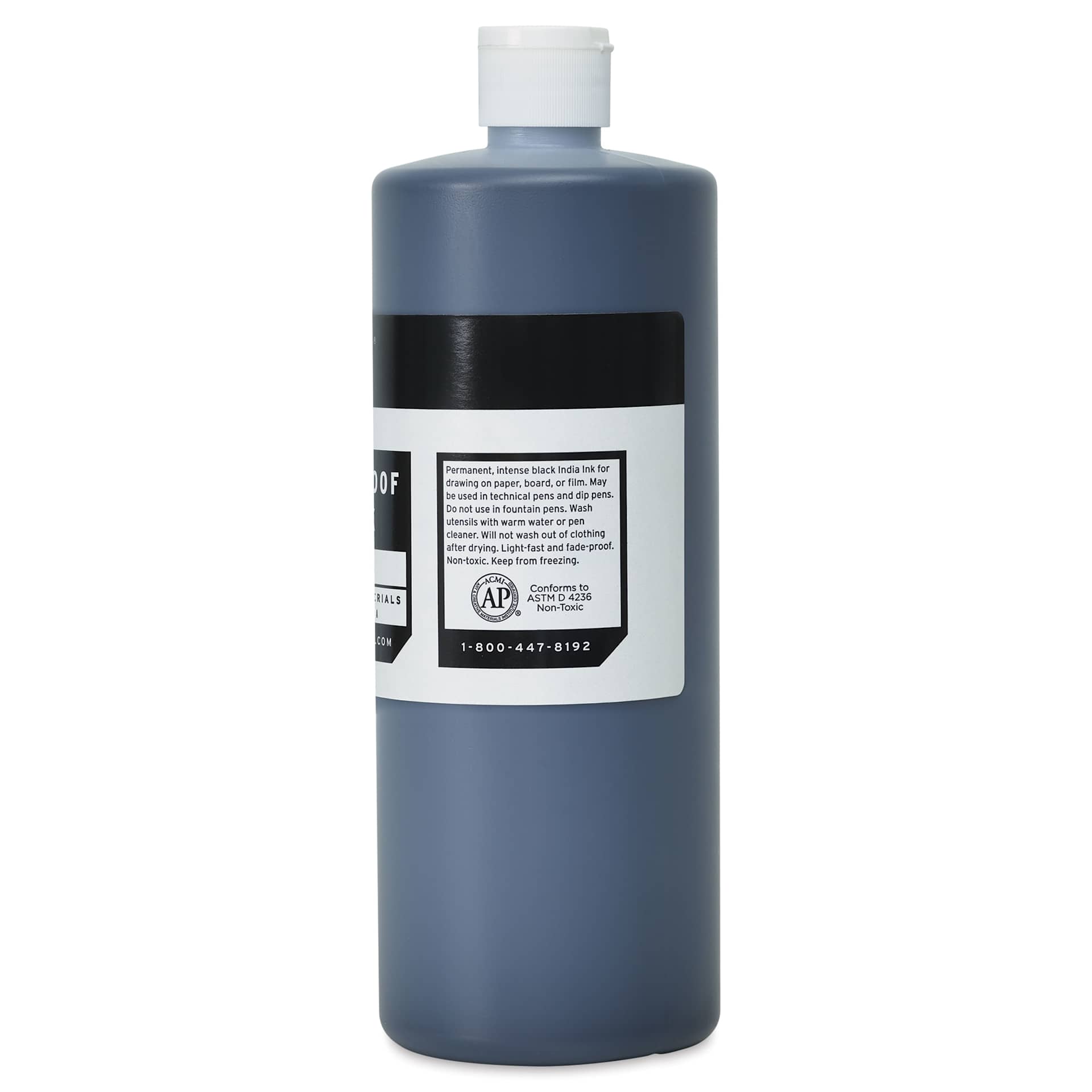 Blick Black Cat Waterproof India Ink - Quart, side of label showing usage