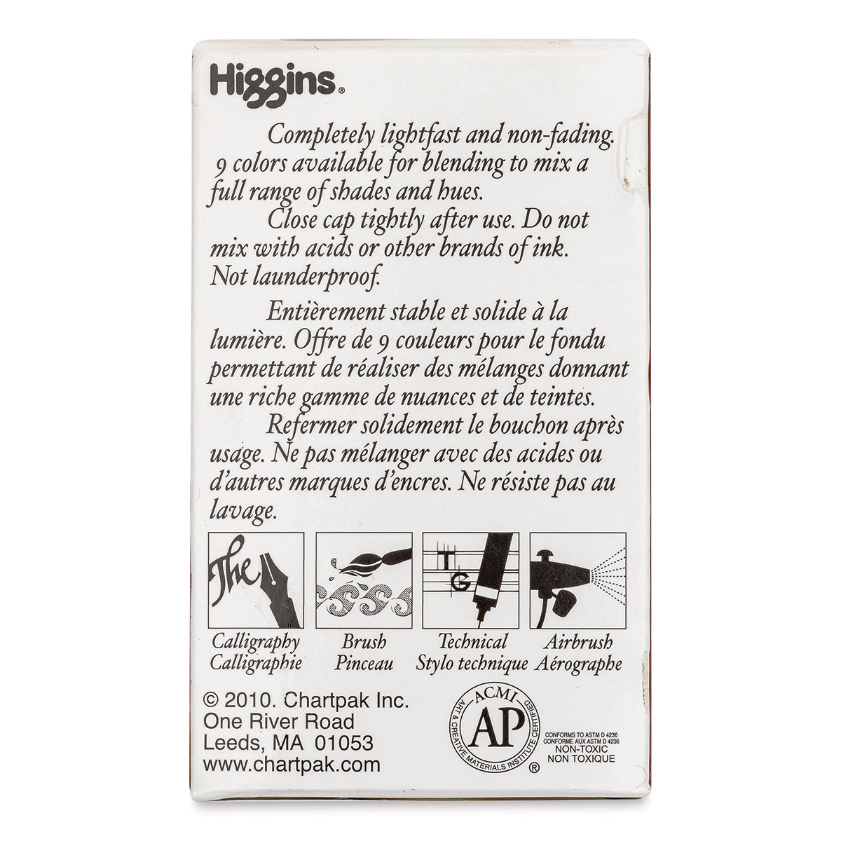 Higgins Drawing Ink - 1 oz, Brown, back of the packaging Higgins Drawing Ink - 1 oz, Brown, back of the packaging