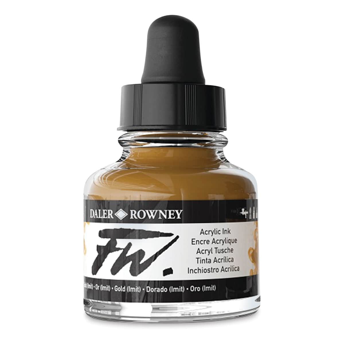 Daler-Rowney FW Acrylic Water-Resistant Artists Ink - 1 oz, Gold side