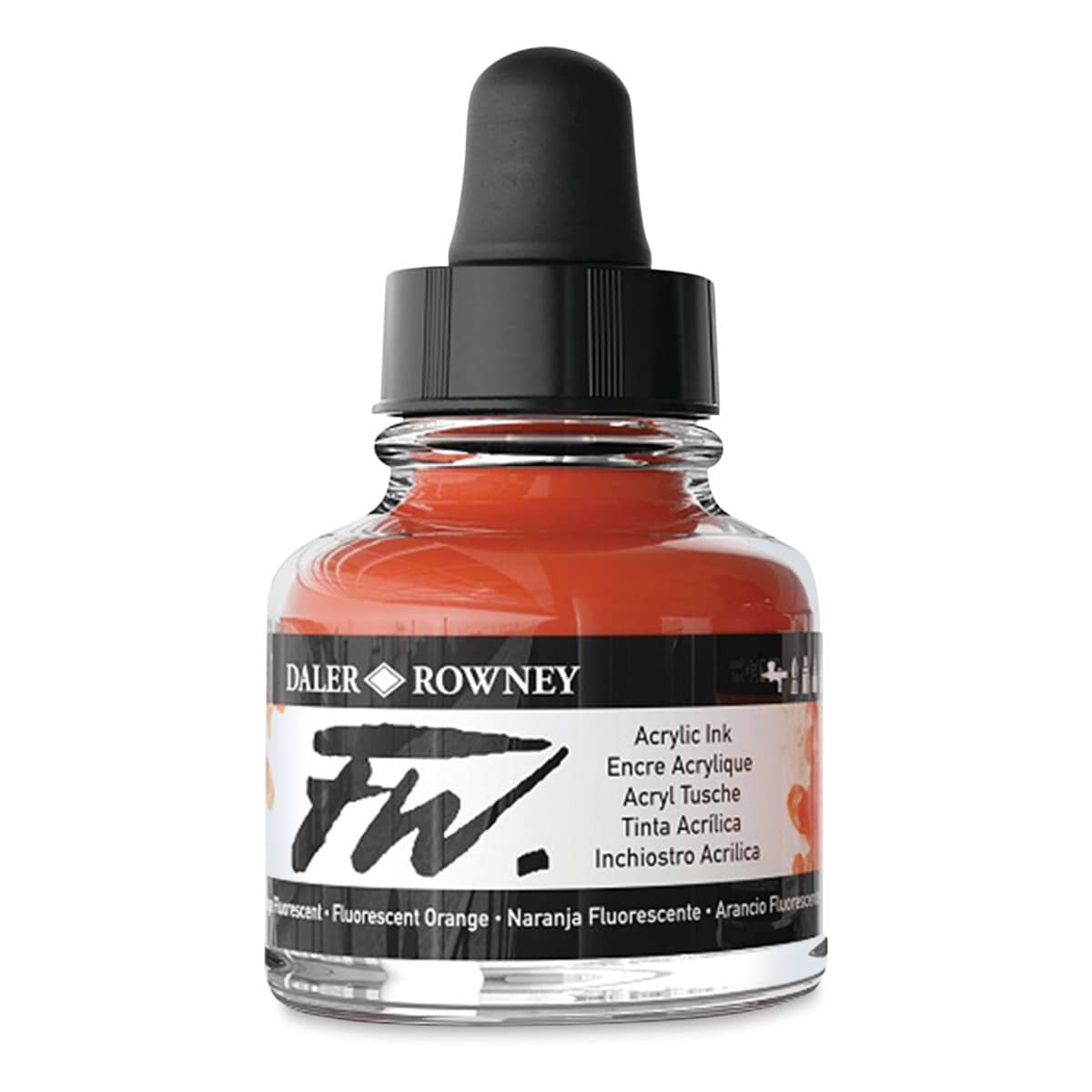 Daler-Rowney FW Acrylic Water-Resistant Artists Ink - 1 oz, Fluorescent Orange side