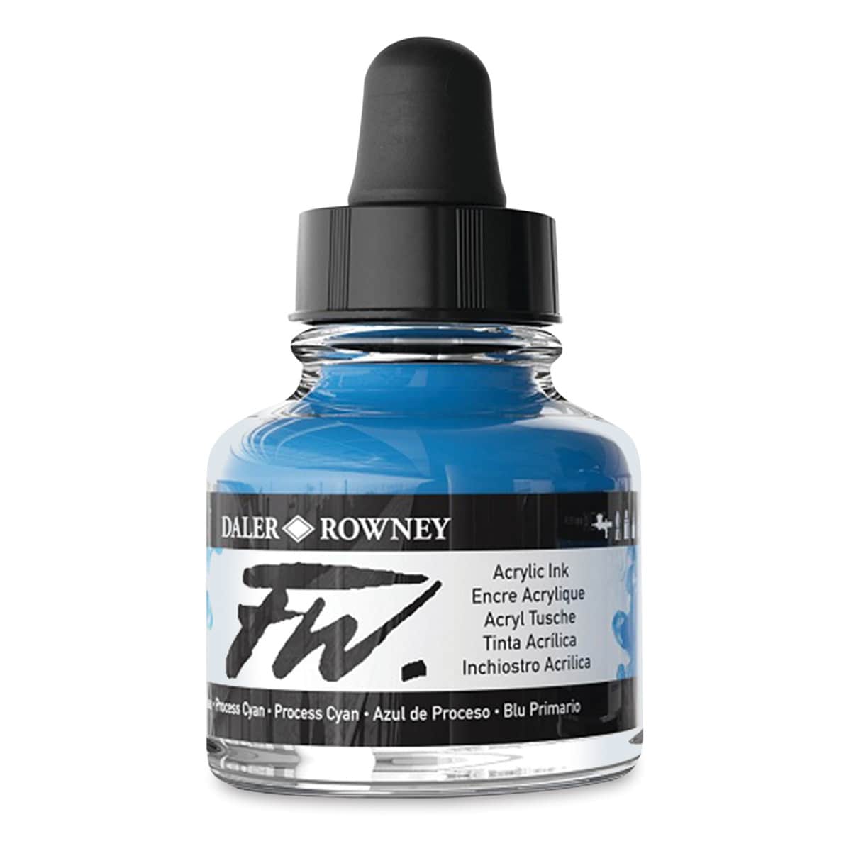 Daler-Rowney FW Acrylic Water-Resistant Artists Ink - 1 oz, Process Cyan side