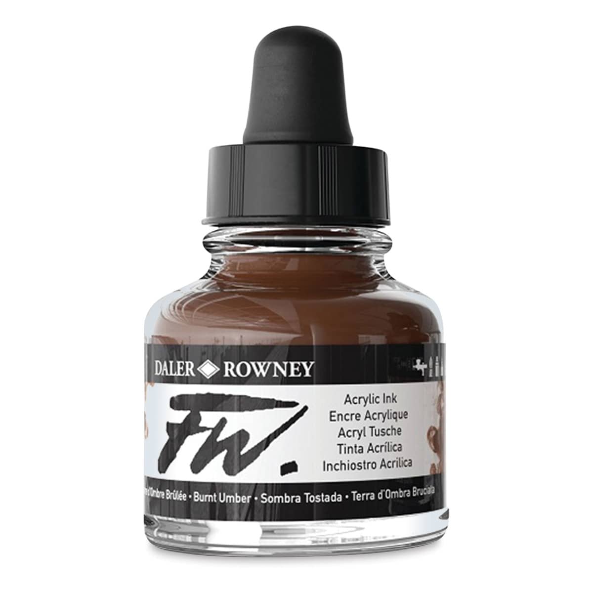 Daler-Rowney FW Acrylic Water-Resistant Artists Ink - 1 oz, Burnt Umber side