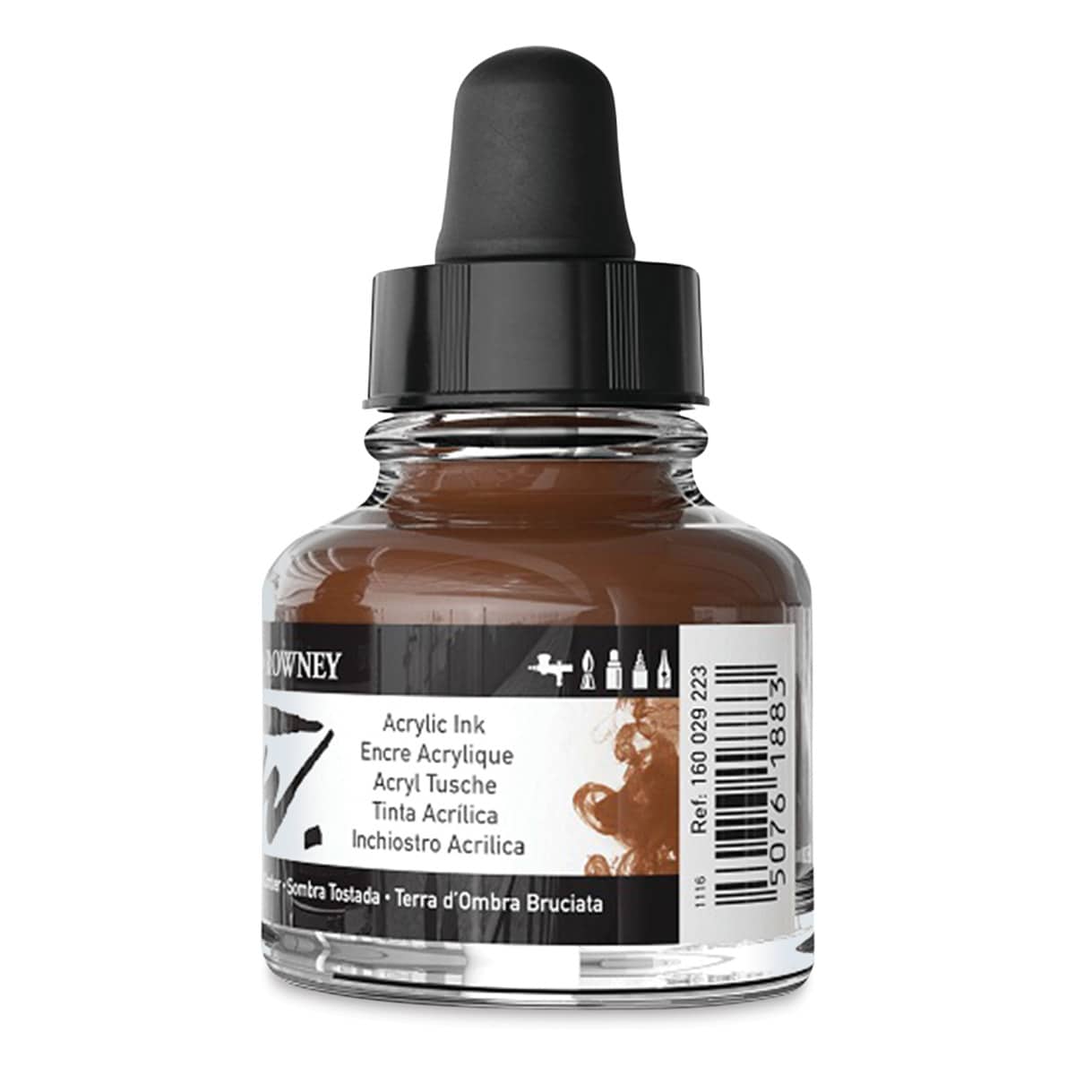 Daler-Rowney FW Acrylic Water-Resistant Artists Ink - 1 oz, Burnt Umber back