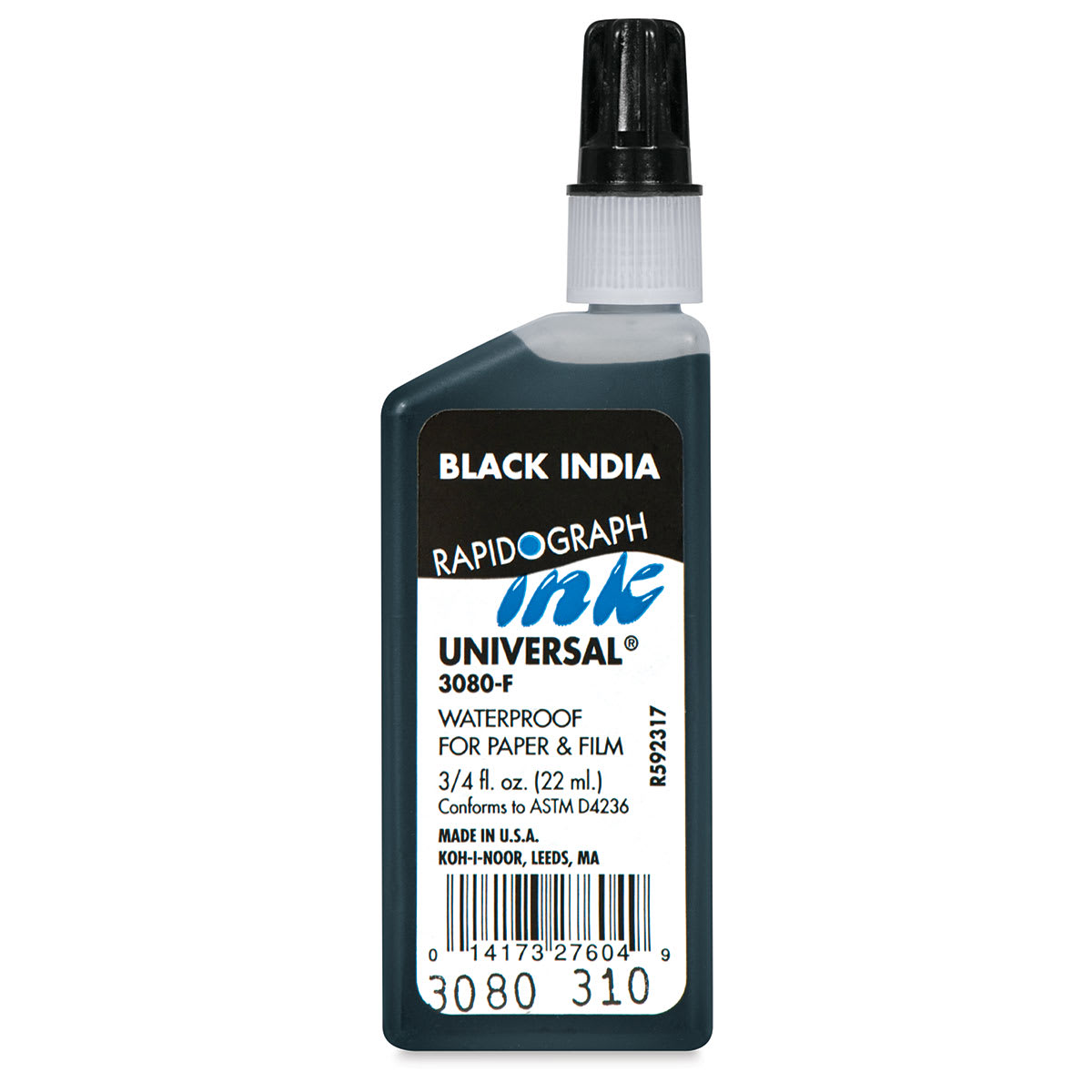 Koh-I-Noor Rapidograph Universal Ink - Front view of 3/4 oz bottle of Black India Ink