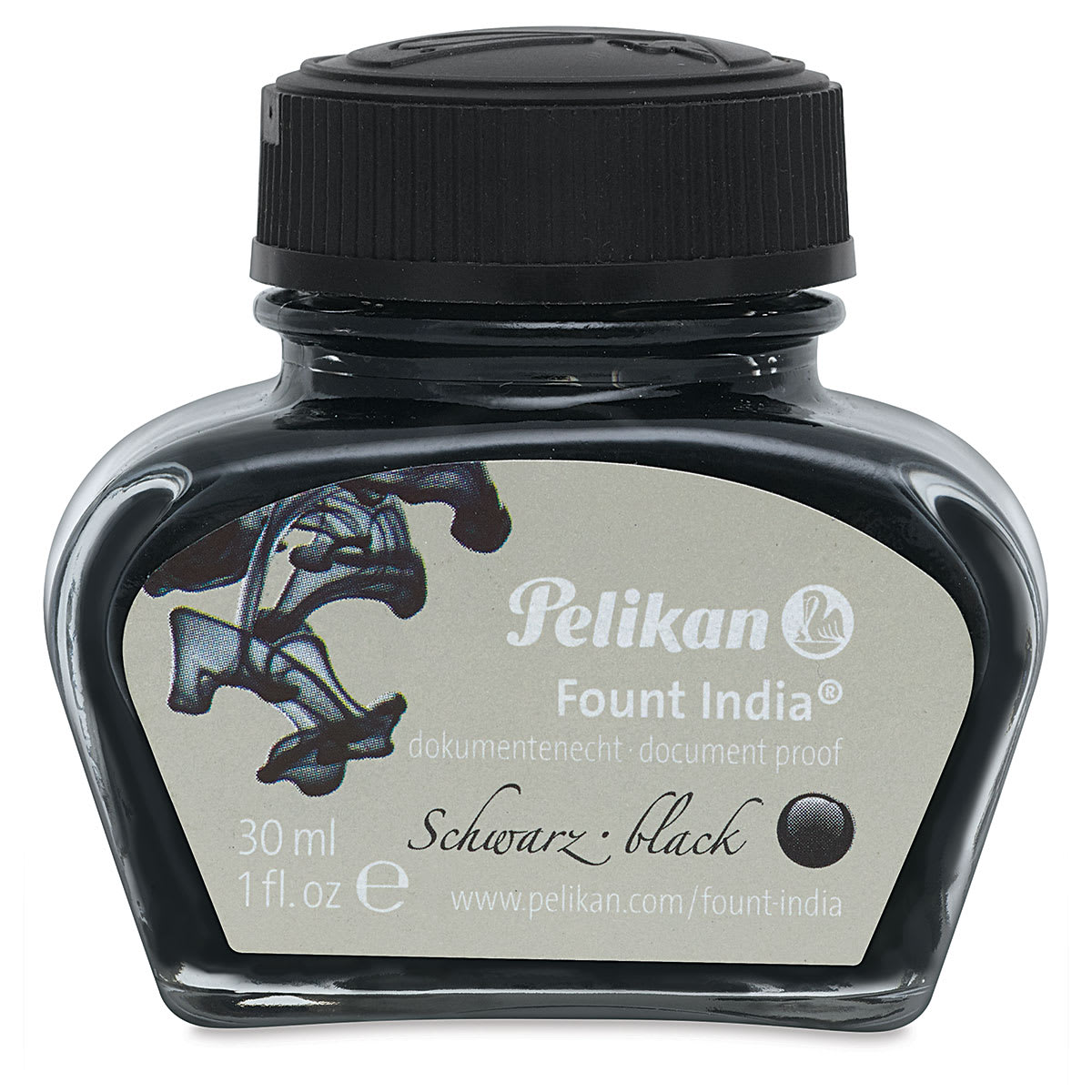 Pelikan Fount India Fountain Pen Drawing Ink - Front of 1 oz bottle