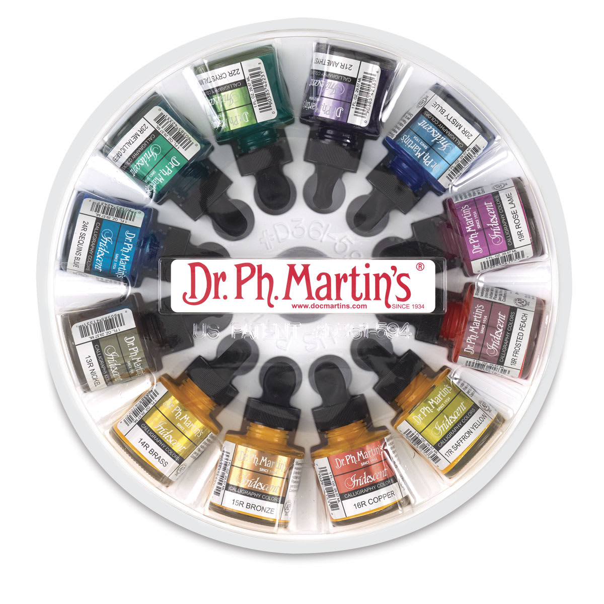 Dr. Ph. Martin's Iridescent Calligraphy Ink Set - Top view of Set 2 with 1 oz bottles Dr. Ph. Martin's Iridescent Calligraphy Ink Set - Top view of Set 2 with 1 oz bottles