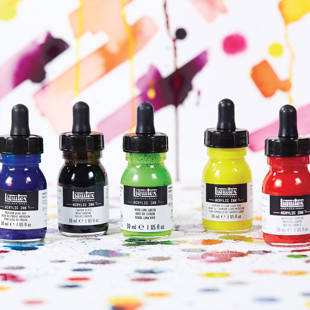 Liquitex Professional Acrylic Inks Assortment of 5 colors shown Liquitex Professional Acrylic Inks Assortment of 5 colors shown
