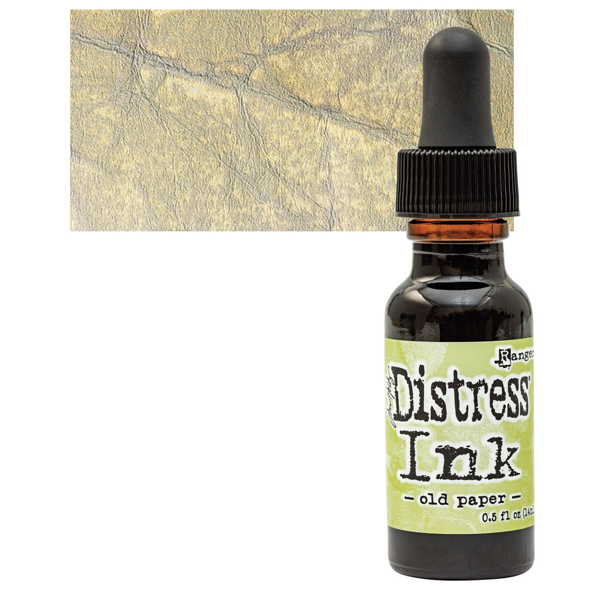 Ranger Distress Ink Pad Re-Inker - Old Paper bottle and swatch