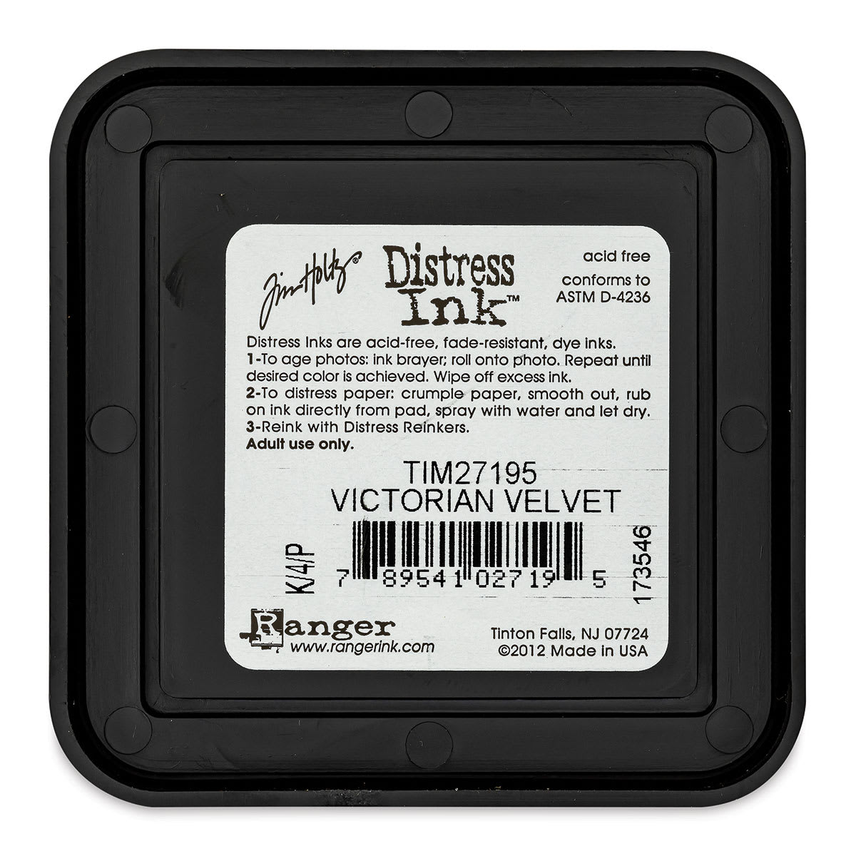 Back of Ranger Distress Ink Pad - Victorian Velvet