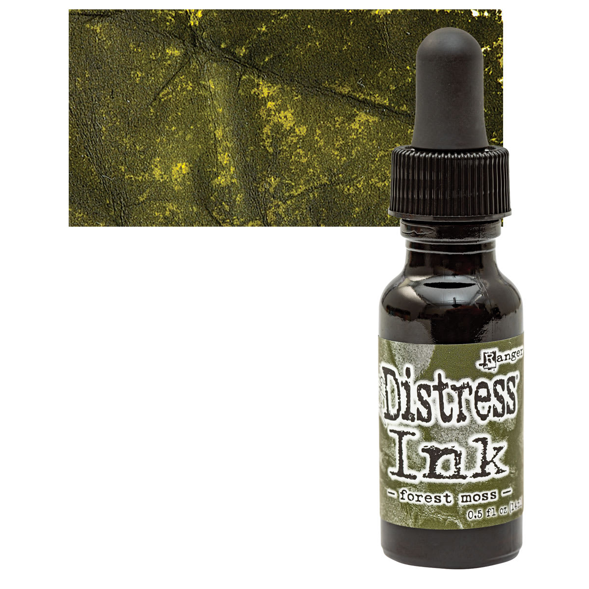 Ranger Distress Ink Pad Re-Inker - Forest Moss bottle and swatch