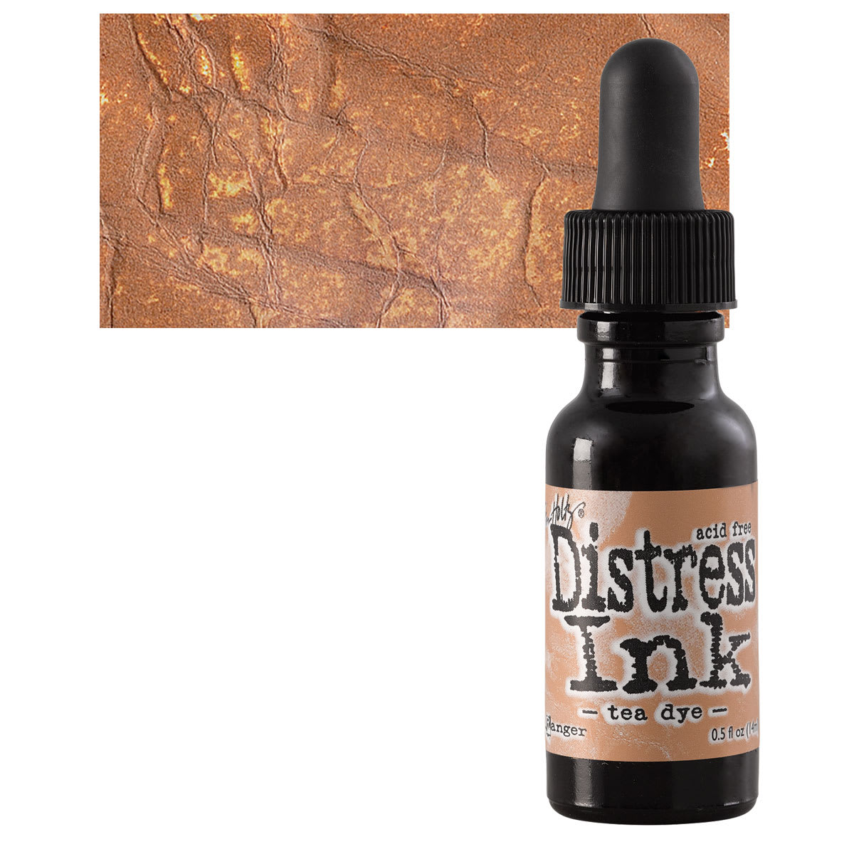 Ranger Distress Ink Pad Re-Inker - Tea Dye bottle and swatch