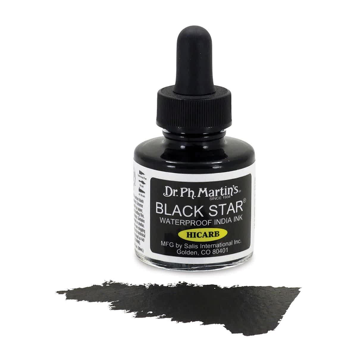 Dr. Ph. Martin's Black Star India Ink - Hicarb, 1 oz