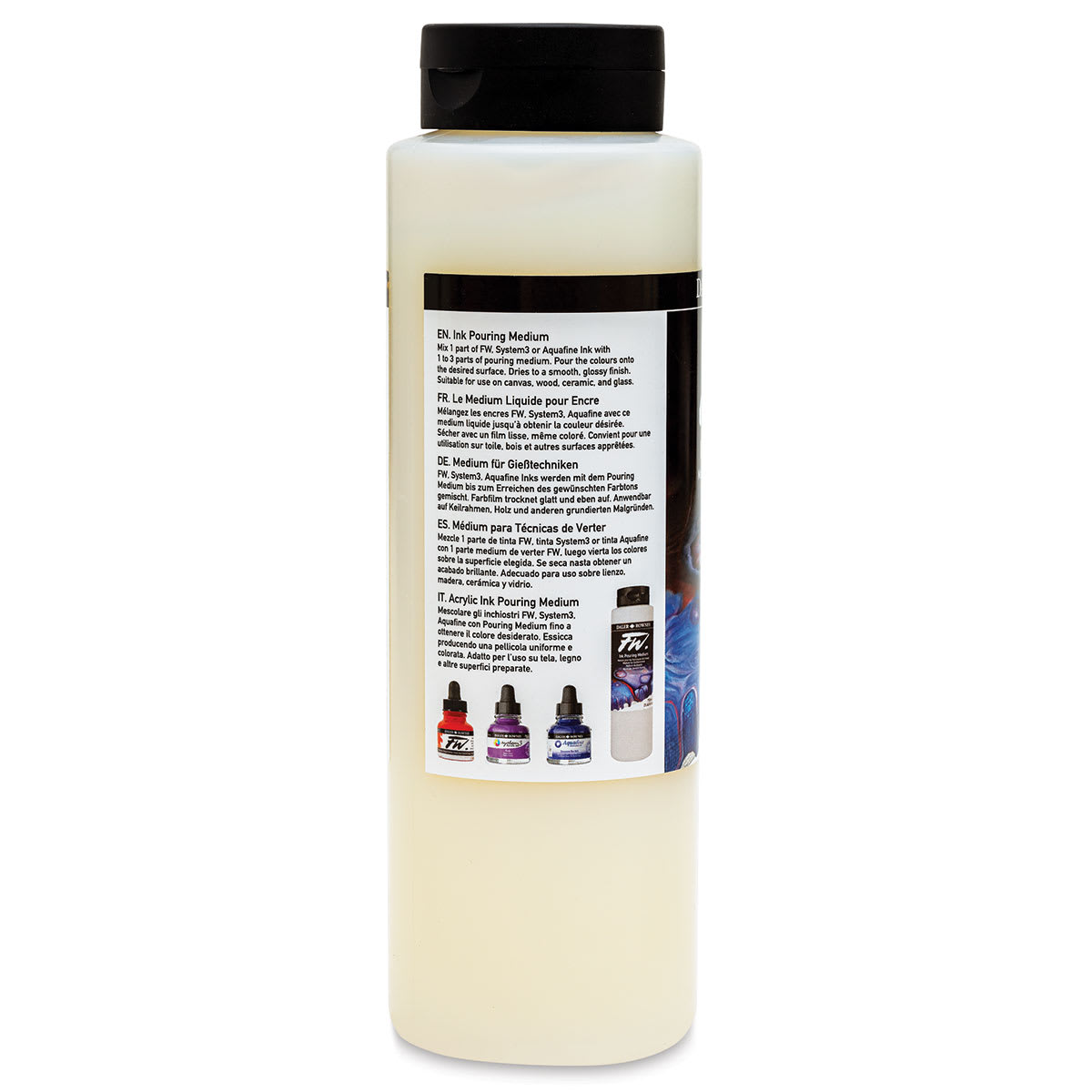 Daler-Rowney FW Ink Pouring Medium (side of bottle) Daler-Rowney FW Ink Pouring Medium (side of bottle)