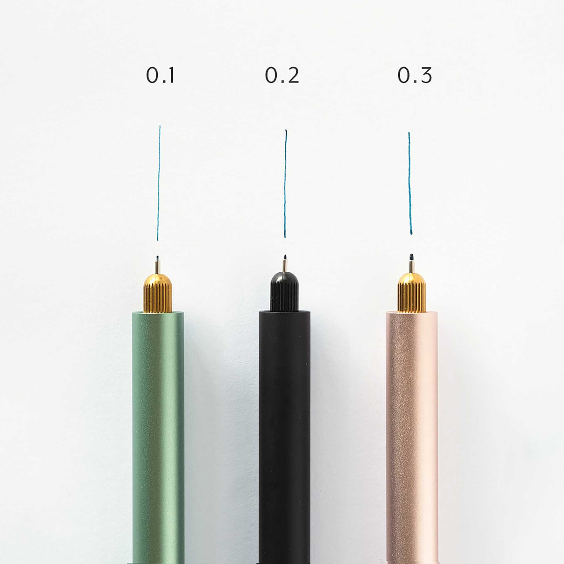 Tom's Studio Lumos Mini Refillable Pens, showing various sizes of the tip