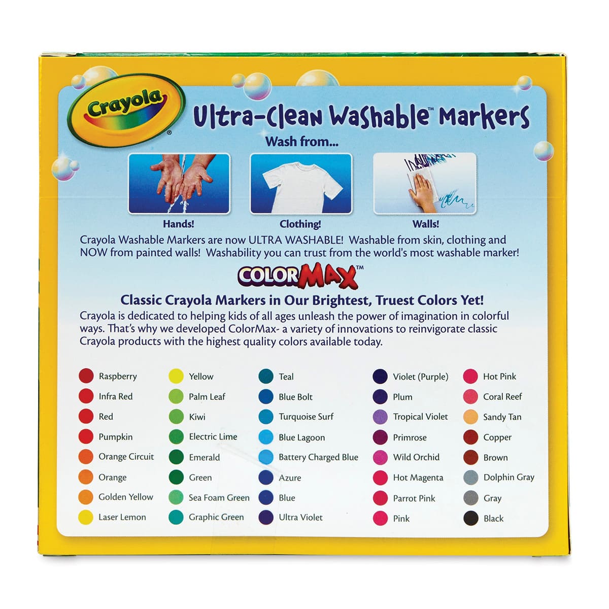 Crayola Ultra-Clean Washable Marker Set - Broad Tip, Set of 40 (back of package)